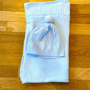 Baby powder blue hat and blanket 100% Pima Cotton